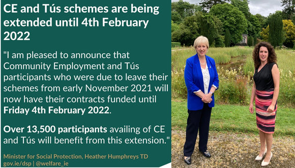 Community Employment & Tús schemes extended until February 4th 2022
