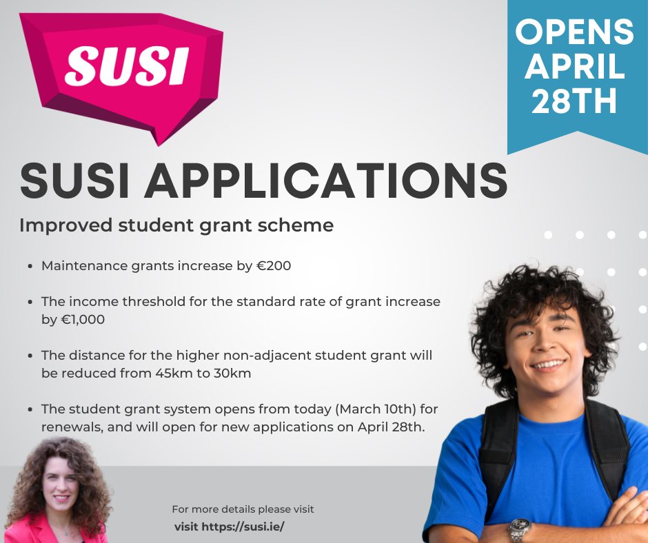 SUSI Grants Maintenance grants increase by €200