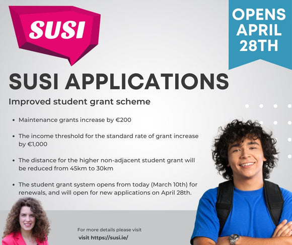 SUSI Grants Maintenance grants increase by €200